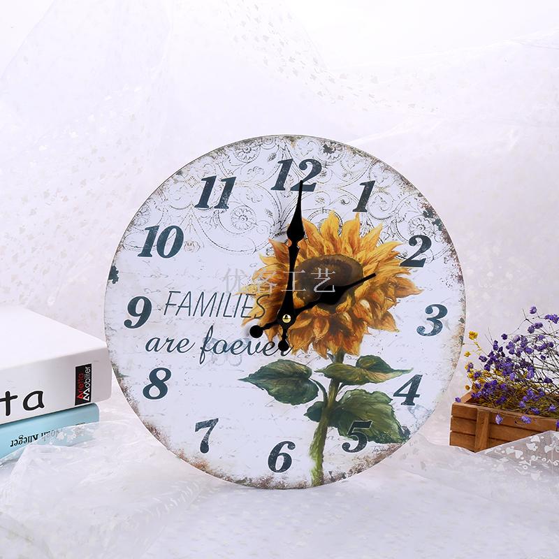  creative flower wood clock restaurant household clock quartz clock European and American decorative wall clock 