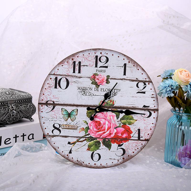  creative flower wood clock restaurant household clock quartz clock European and American decorative wall clock 
