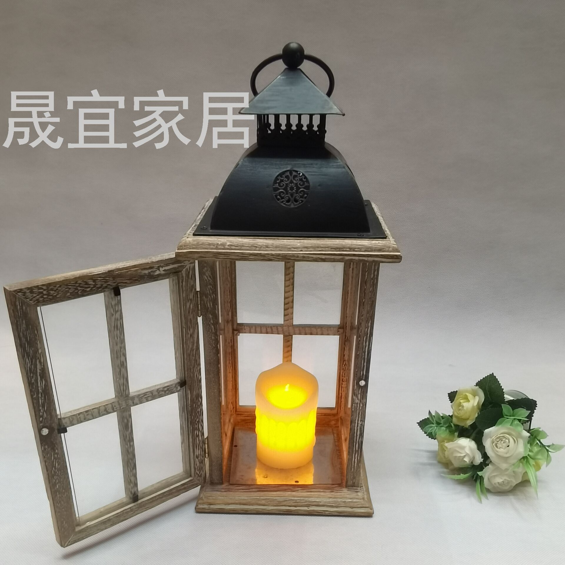 European-Style Storm Lantern Candlestick Floor Incense Candle Holder Log Iron Storm Lantern Craftwork Storm Lantern Bedroom Decoration