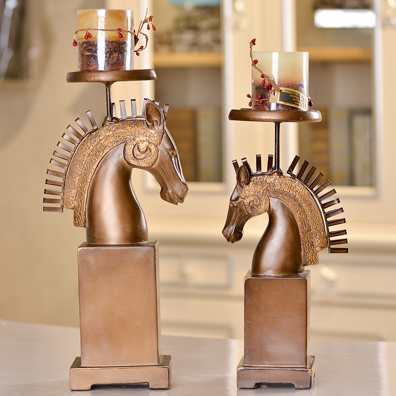 Wholesale set of 2 horse head candlestick restoring ancient ways resin handicraft American country places an international wind study adornment gift