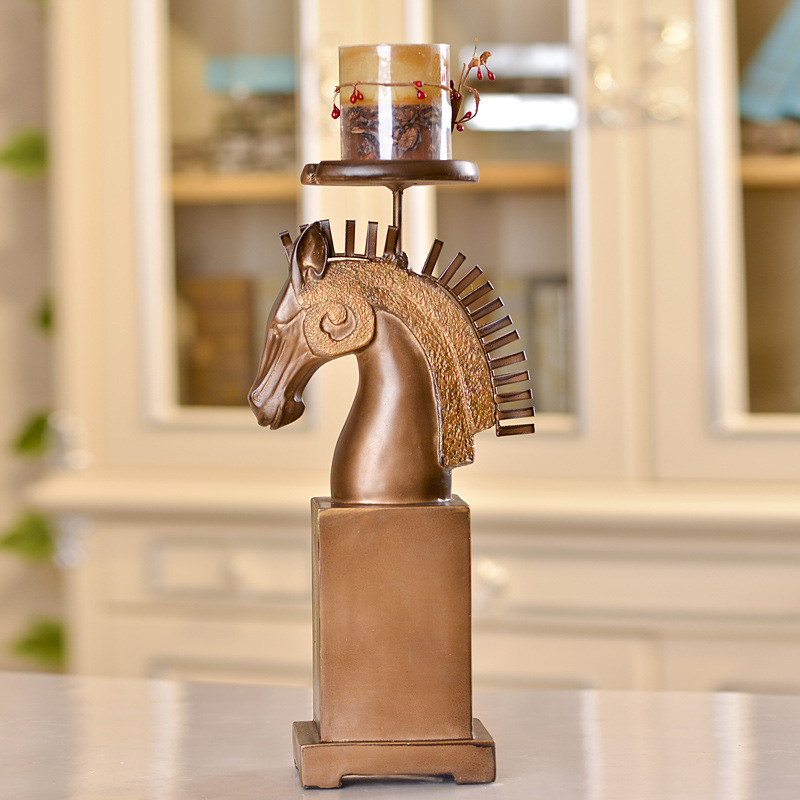 Wholesale set of 2 horse head candlestick restoring ancient ways resin handicraft American country places an international wind study adornment gift