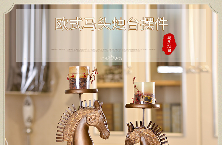 Wholesale set of 2 horse head candlestick restoring ancient ways resin handicraft American country places an international wind study adornment gift