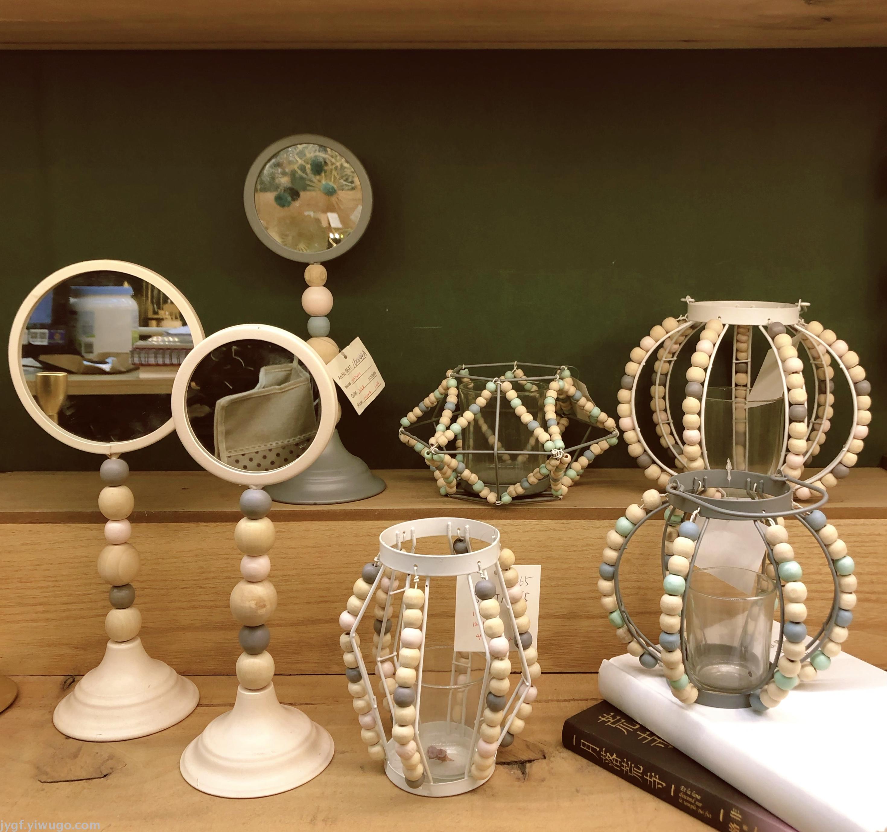 Woodiness bead iron art spring and summer new model candlestick mirror places a piece