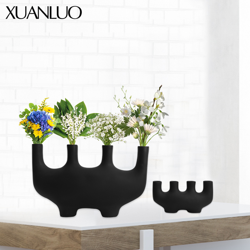Modern Minimalist Creative Resin Black Candlestick Decorations Nordic Vase Soft Decoration Home Crafts Ornaments