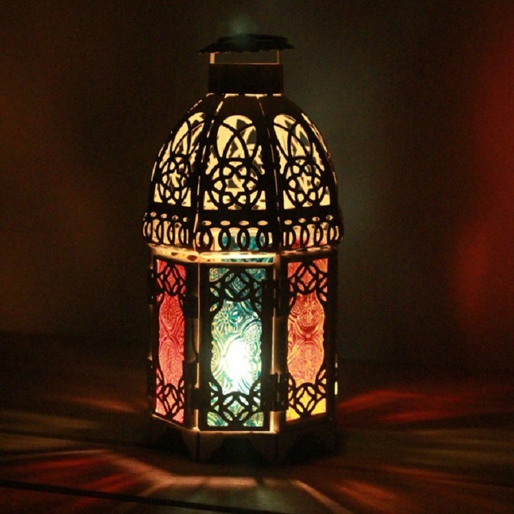 Ramadan Arab European Style Wedding Decoration Craft Gift Retro Iron Art Morocco Colorful Storm Lantern Candlestick