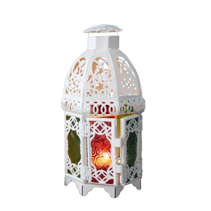 Ramadan Arab European Style Wedding Decoration Craft Gift Retro Iron Art Morocco Colorful Storm Lantern Candlestick