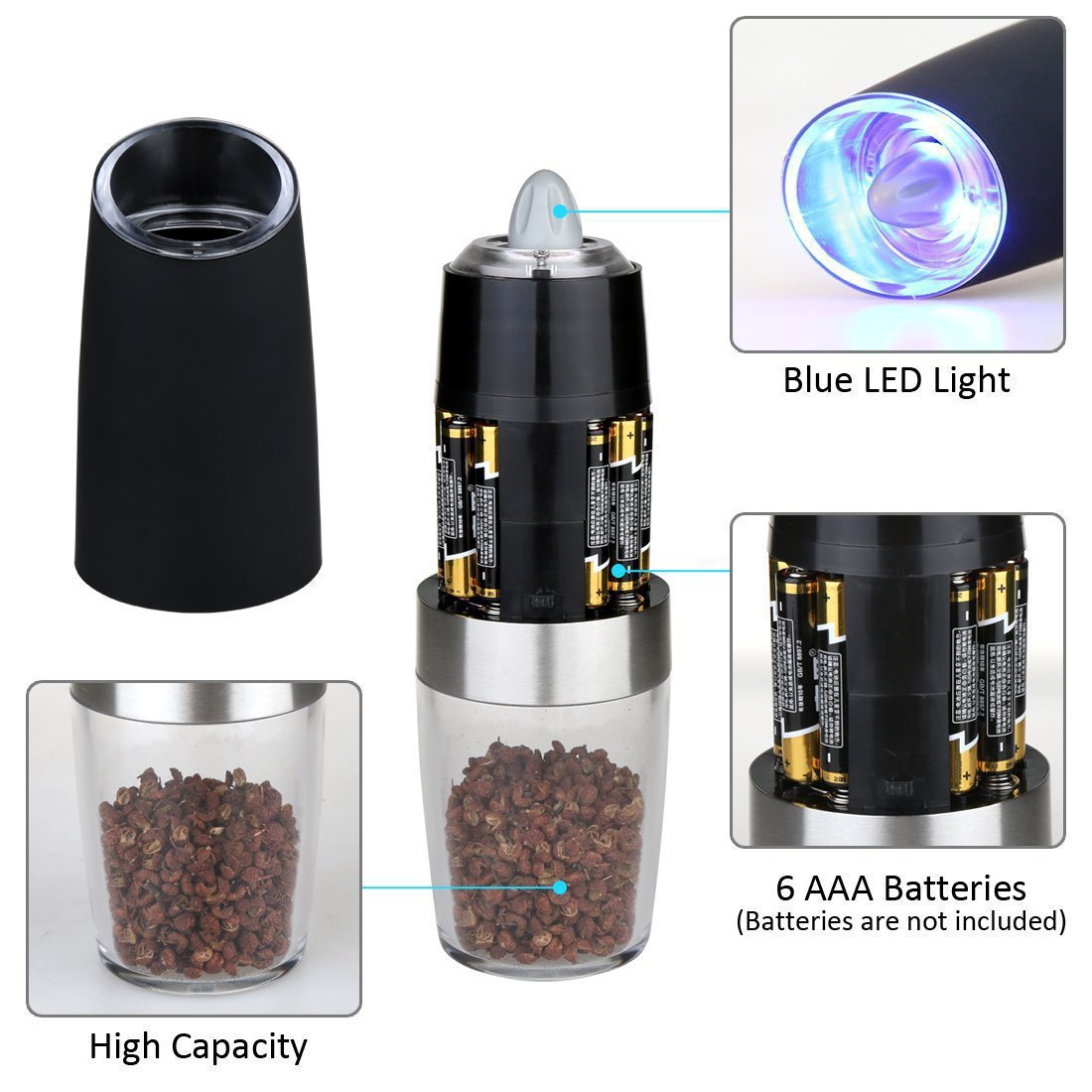 Amazon Pepper Grinder Electric Household Spice Jar Sesame Sea Salt Grinding Kitchen Stainless Steel Spice Jar