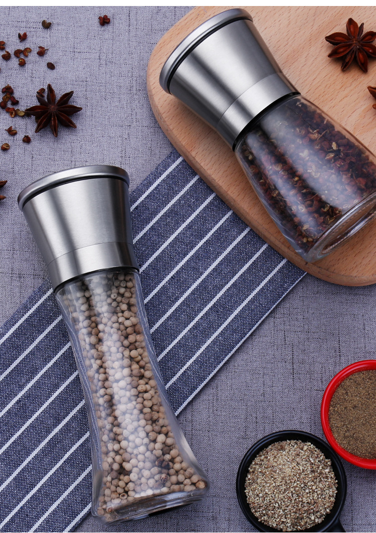 304 Stainless Steel Pepper Grinder Household Pepper Sea Salt Mill Bottle Spice Jar Glass Manual Grinding Bottle Mill Bottle