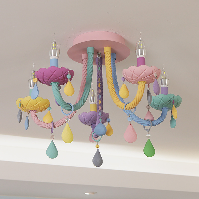 Nordic Macaron crystal ceiling lamp Simple American bedroom LED eye-care warm princess room lamps and lanterns