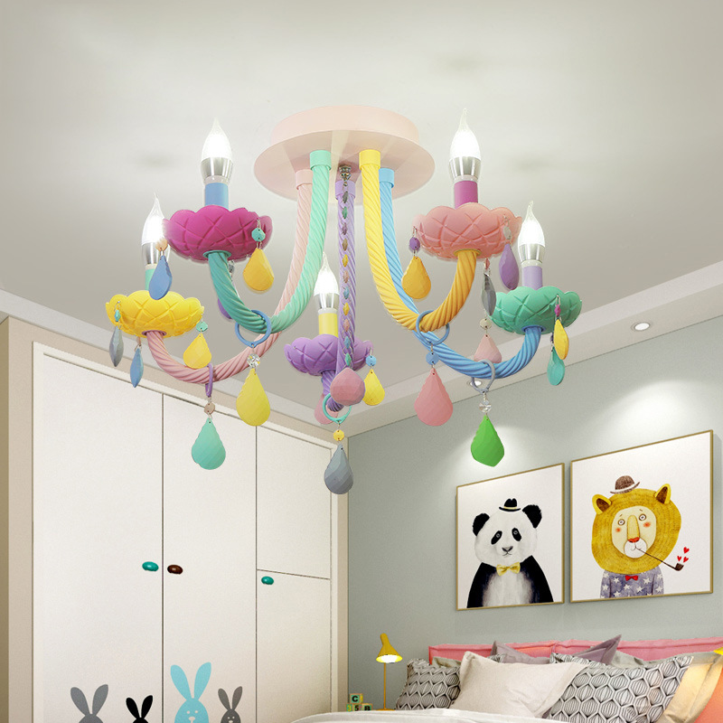 Nordic Macaron crystal ceiling lamp Simple American bedroom LED eye-care warm princess room lamps and lanterns