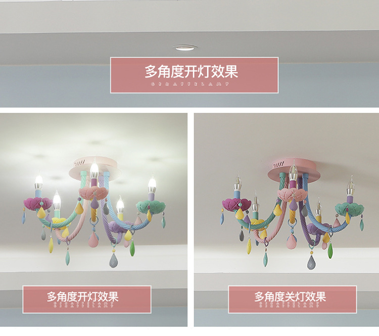 Nordic Macaron crystal ceiling lamp Simple American bedroom LED eye-care warm princess room lamps and lanterns
