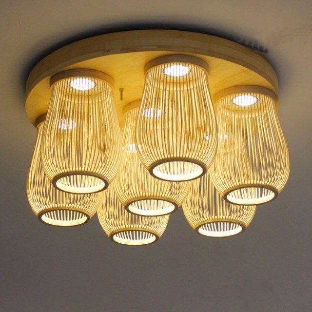 Handwoven bamboo Korean ceiling lamp bamboo lamps restaurant lamp simple fashion led