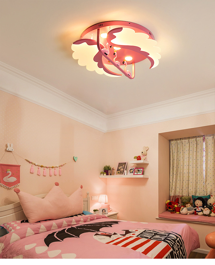 Children's room Nordic bedroom ceiling lamp cartoon flamingo boys and girls ultra-thin simple lamps and lanterns Children's room Nordic bedroom ceiling lamp cartoon flamingo boys and girls ultra-thin simple lamps and lanterns