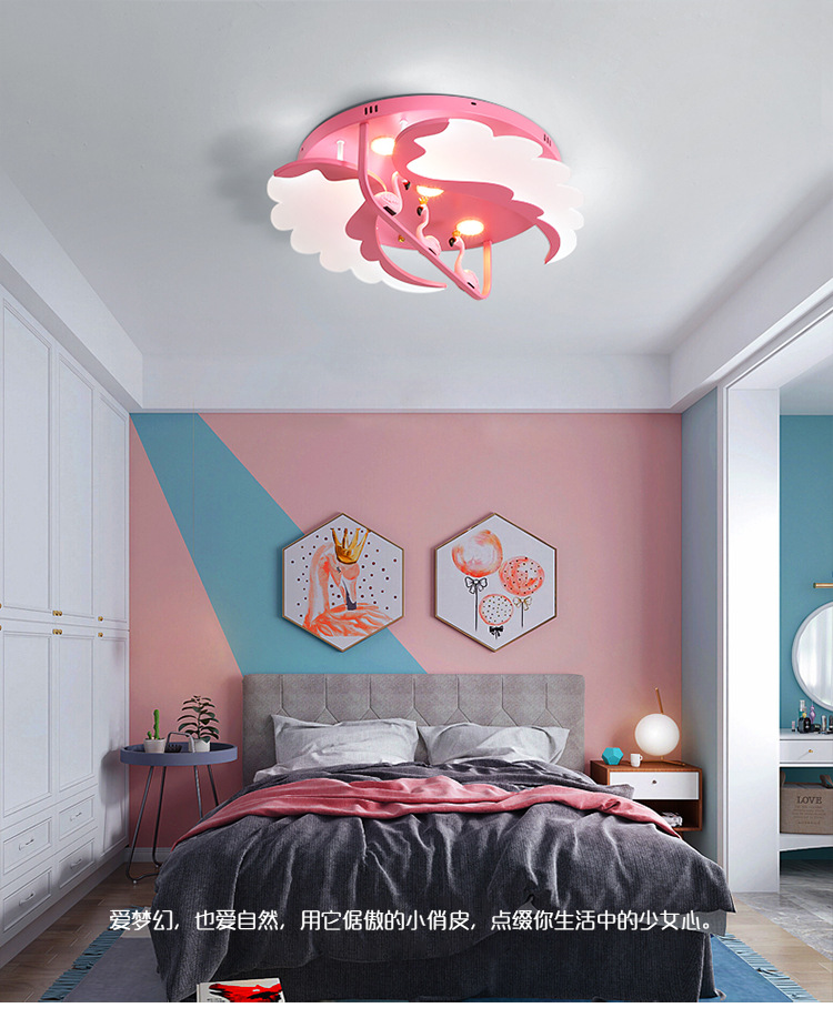 Children's room Nordic bedroom ceiling lamp cartoon flamingo boys and girls ultra-thin simple lamps and lanterns Children's room Nordic bedroom ceiling lamp cartoon flamingo boys and girls ultra-thin simple lamps and lanterns