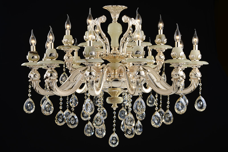 Luxurious European-style zinc alloy candle crystal chandelier lighting living room jade Villa penthouse floor lamp 12 6