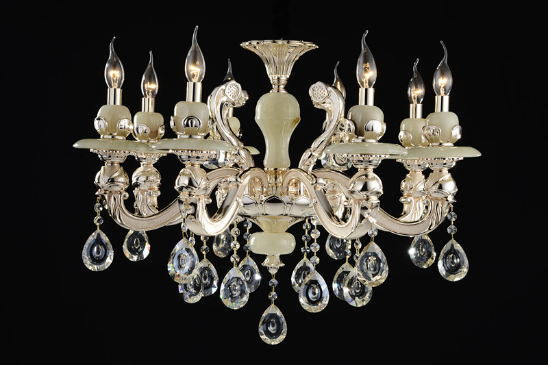 Luxurious European-style zinc alloy candle crystal chandelier lighting living room jade Villa penthouse floor lamp 8