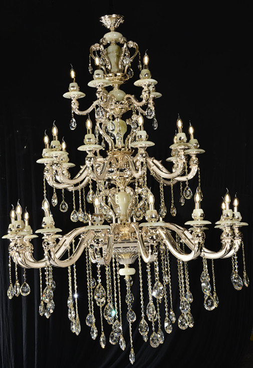 Luxurious European-style zinc alloy candle crystal chandelier lighting living room jade Villa penthouse floor lamp 8