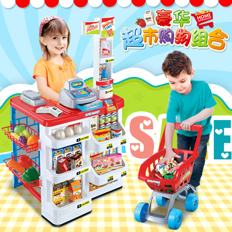 Play House Children&#039;s Kitchen Kitchenware Cooking Toys Workbench Quick Bar Supermarket Stall Shopping Cart Cash Register