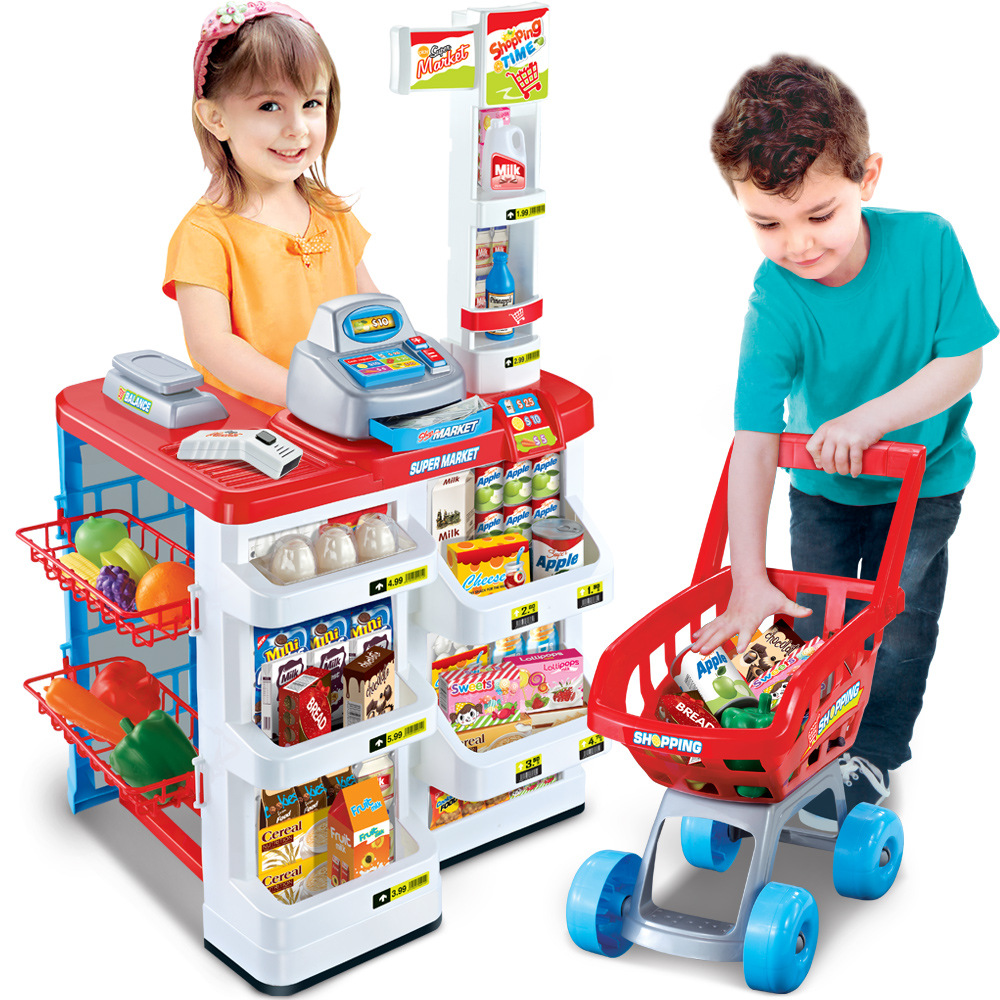 Play House Children&#039;s Kitchen Kitchenware Cooking Toys Workbench Quick Bar Supermarket Stall Shopping Cart Cash Register