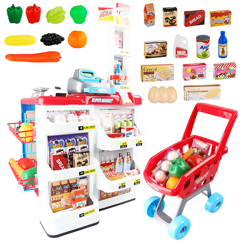 Play House Children&#039;s Kitchen Kitchenware Cooking Toys Workbench Quick Bar Supermarket Stall Shopping Cart Cash Register