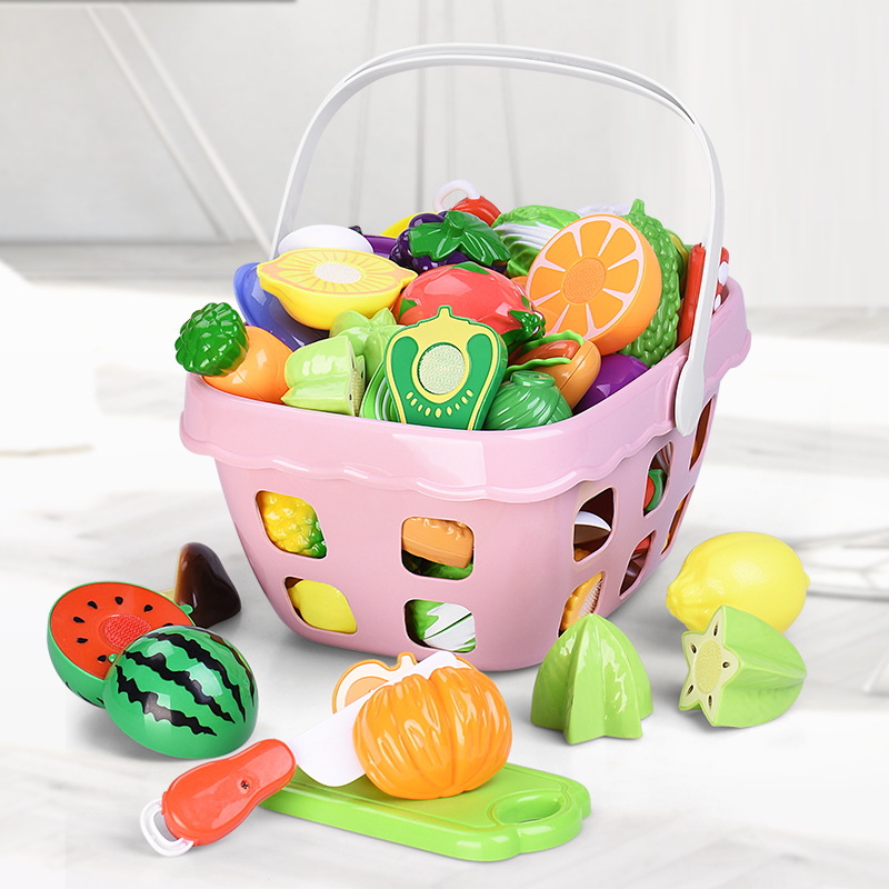 Children&#039;s supermarket cash register hand cart baby kitchen over boys toys girls cutting fruit joy