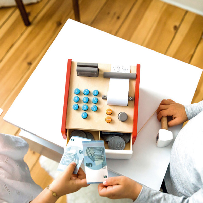 Factory Direct Sales Export Original Wooden Simulation Cash Register Collection Desk Children Counting Money Coin Play House Toy Factory Direct Sales Export Original Wooden Simulation Cash Register Collection Desk Children Counting Money Coin Play House Toy