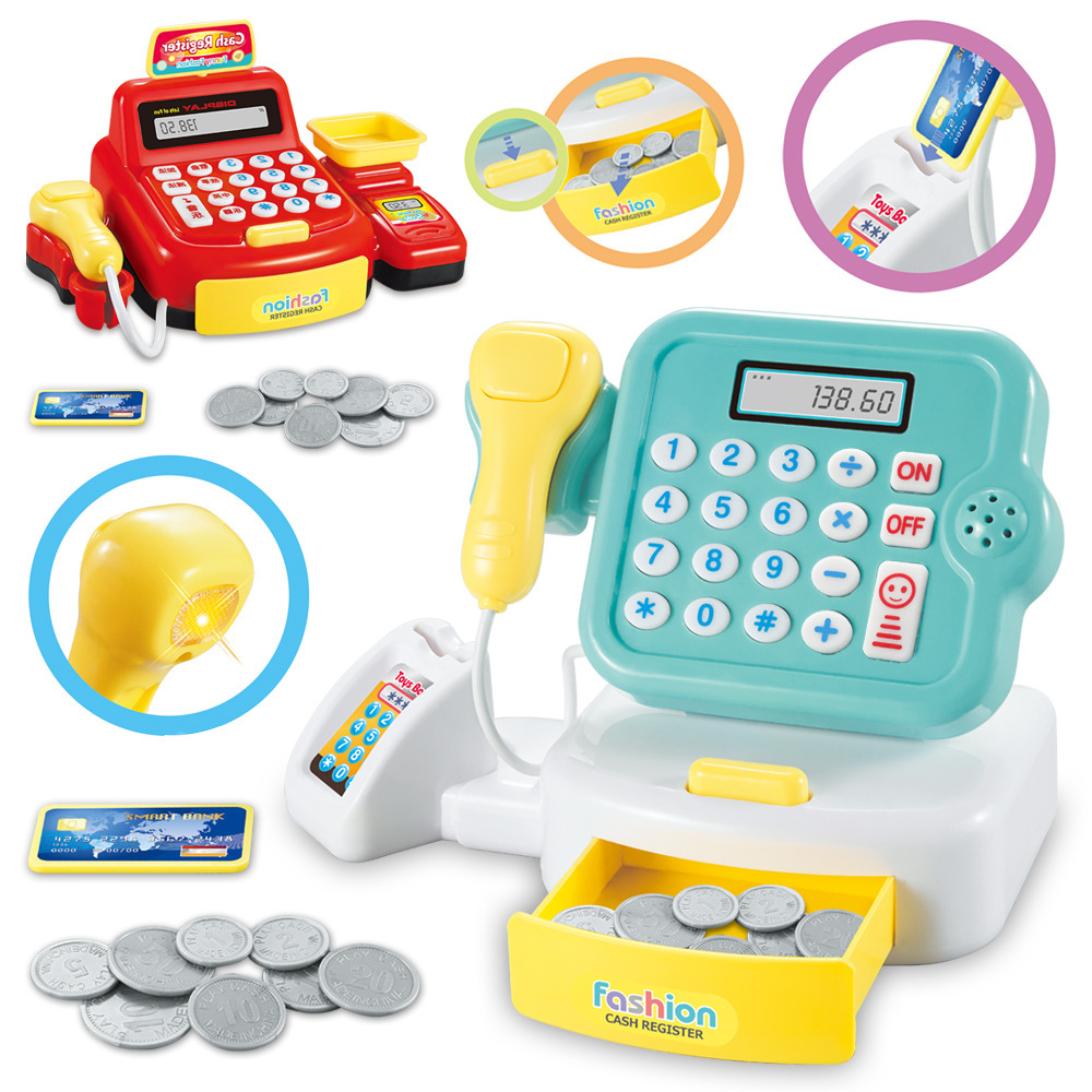 Children&#039;s Cash Register Toy Boys and Girls Play House Acoustic and Lighting Toys Simulation Scanner Supermarket Can Calculate