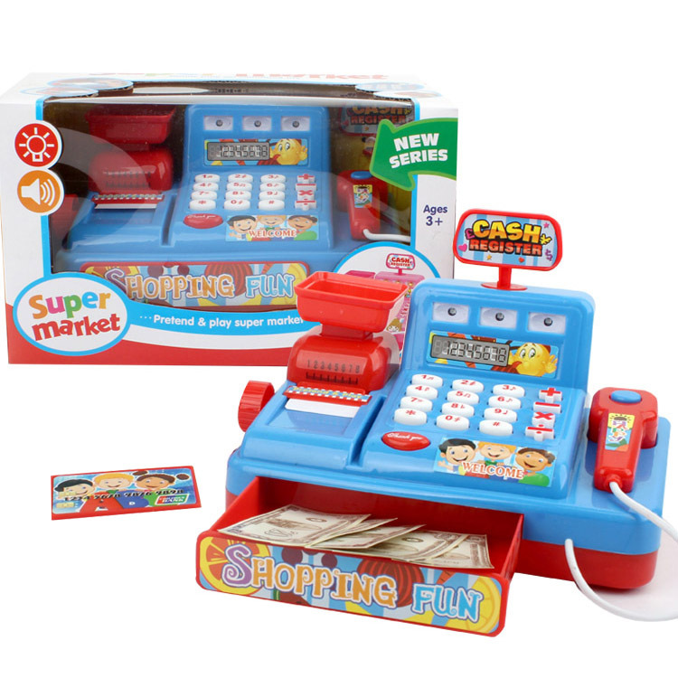 Children&#039;s puzzle multi-functional simulation of boys and girls supermarket cash register toys with lights and music cash register