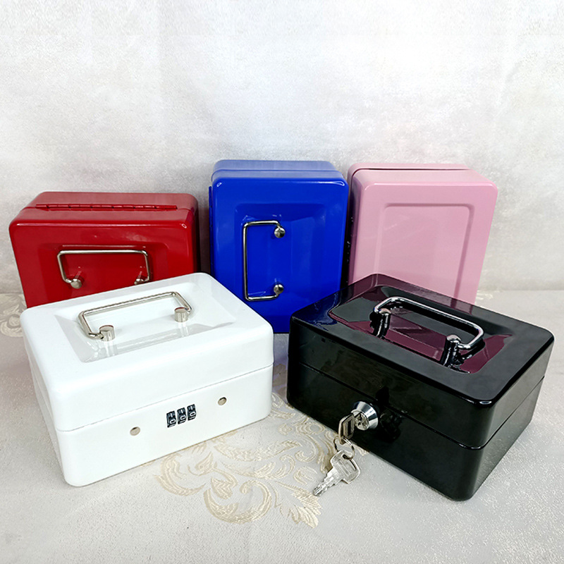 Production Factory in Stock Thickened Metal Cash Box Portable Money Box with Lock Cash Register Cash Register Box Small Storage Box