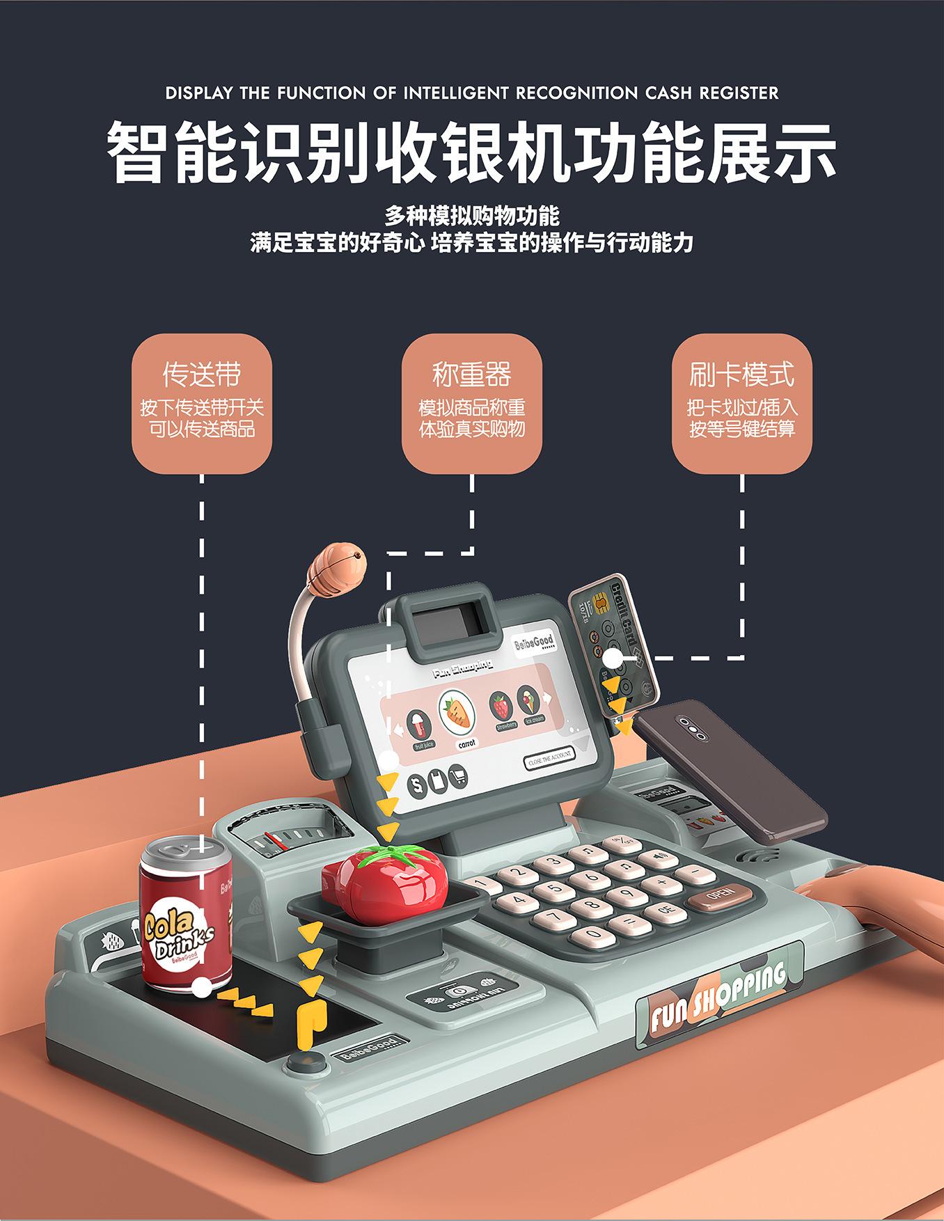 Baby Valley Children Simulation Supermarket Cash register set Toys Puzzle Multi-function Cash Register Play house Baby Valley Children Simulation Supermarket Cash register set Toys Puzzle Multi-function Cash Register Play house