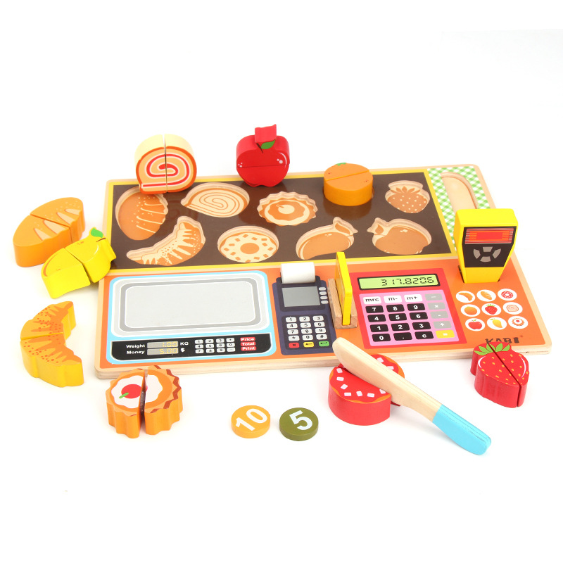 Wooden Fruit Supermarket Play House Supermarket Cash Register Toys Children Intelligence Development Science and Education Kitchen Toys