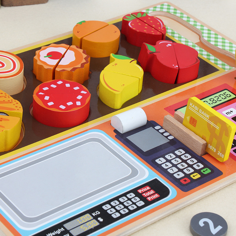 Wooden Fruit Supermarket Play House Supermarket Cash Register Toys Children Intelligence Development Science and Education Kitchen Toys
