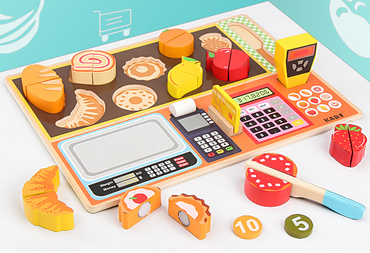 Wooden Fruit Supermarket Play House Supermarket Cash Register Toys Children Intelligence Development Science and Education Kitchen Toys