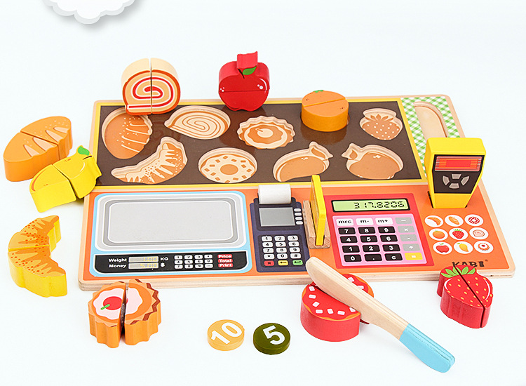 Wooden Fruit Supermarket Play House Supermarket Cash Register Toys Children Intelligence Development Science and Education Kitchen Toys