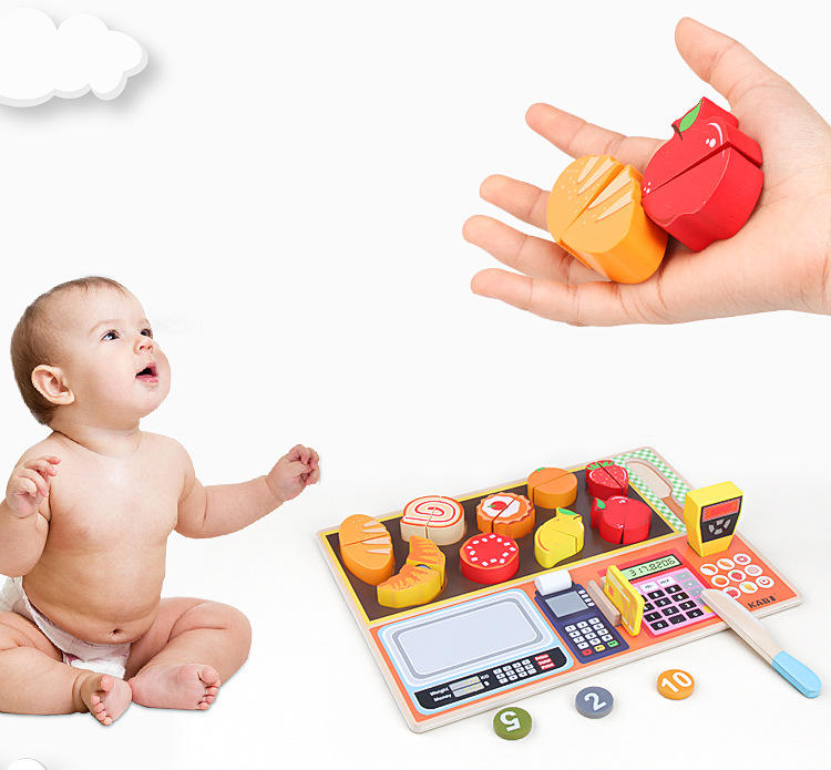 Wooden Fruit Supermarket Play House Supermarket Cash Register Toys Children Intelligence Development Science and Education Kitchen Toys