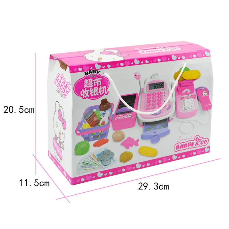 Children Play House Simulation Electric Cash Register Toy Supermarket Cashier Machine with Shopping Basket Gift Set Wholesale