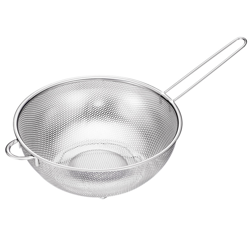 Stainless Steel Colander Boutique Punching Steel Sheet Oil Grid Kitchen Drain Basket with Silicone Handle Dense Drain Basket