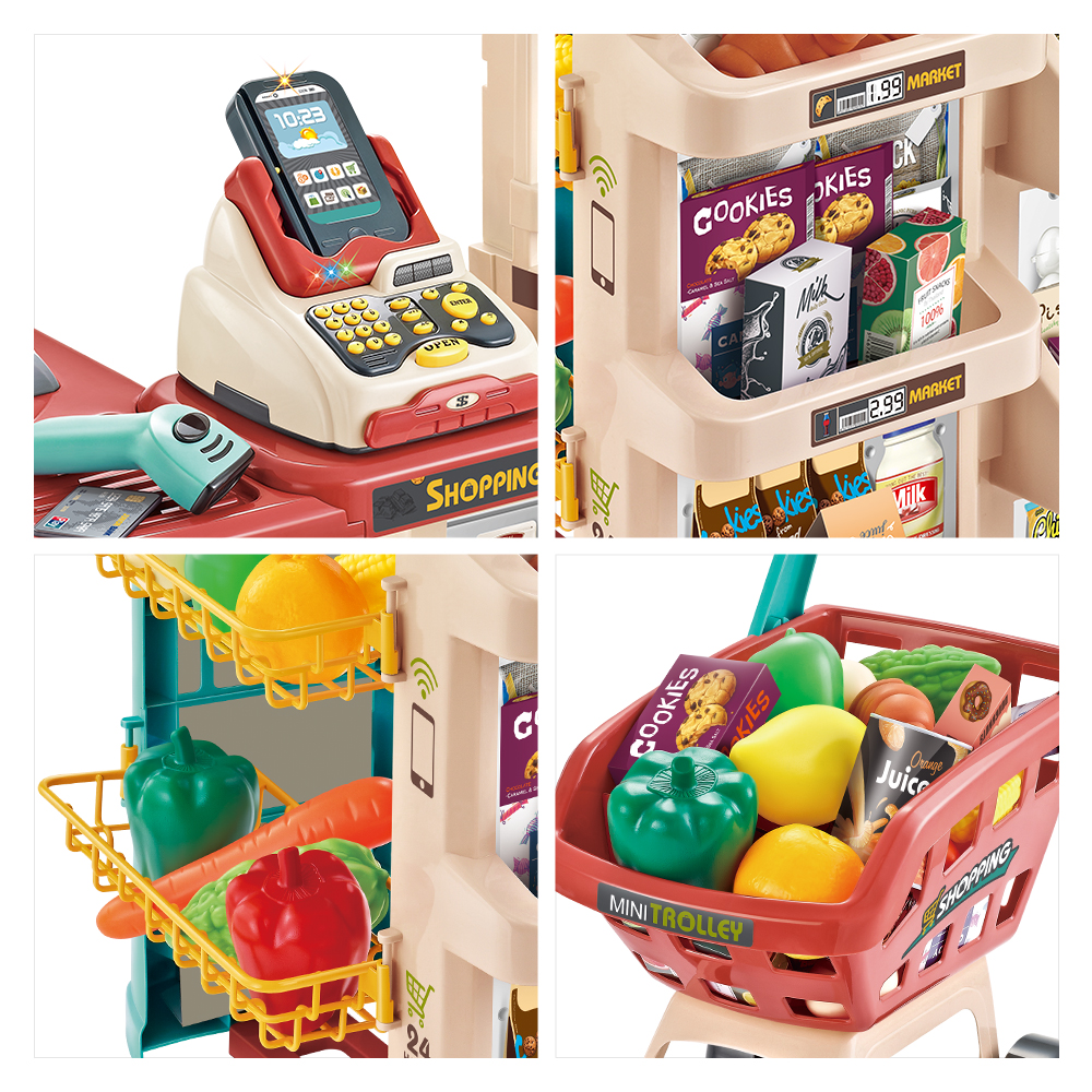 Pretend Play Supermarket Toy Classic Count Kids Kitchen Toy With Scanner And Cash Registers Play Food For Boys Girls