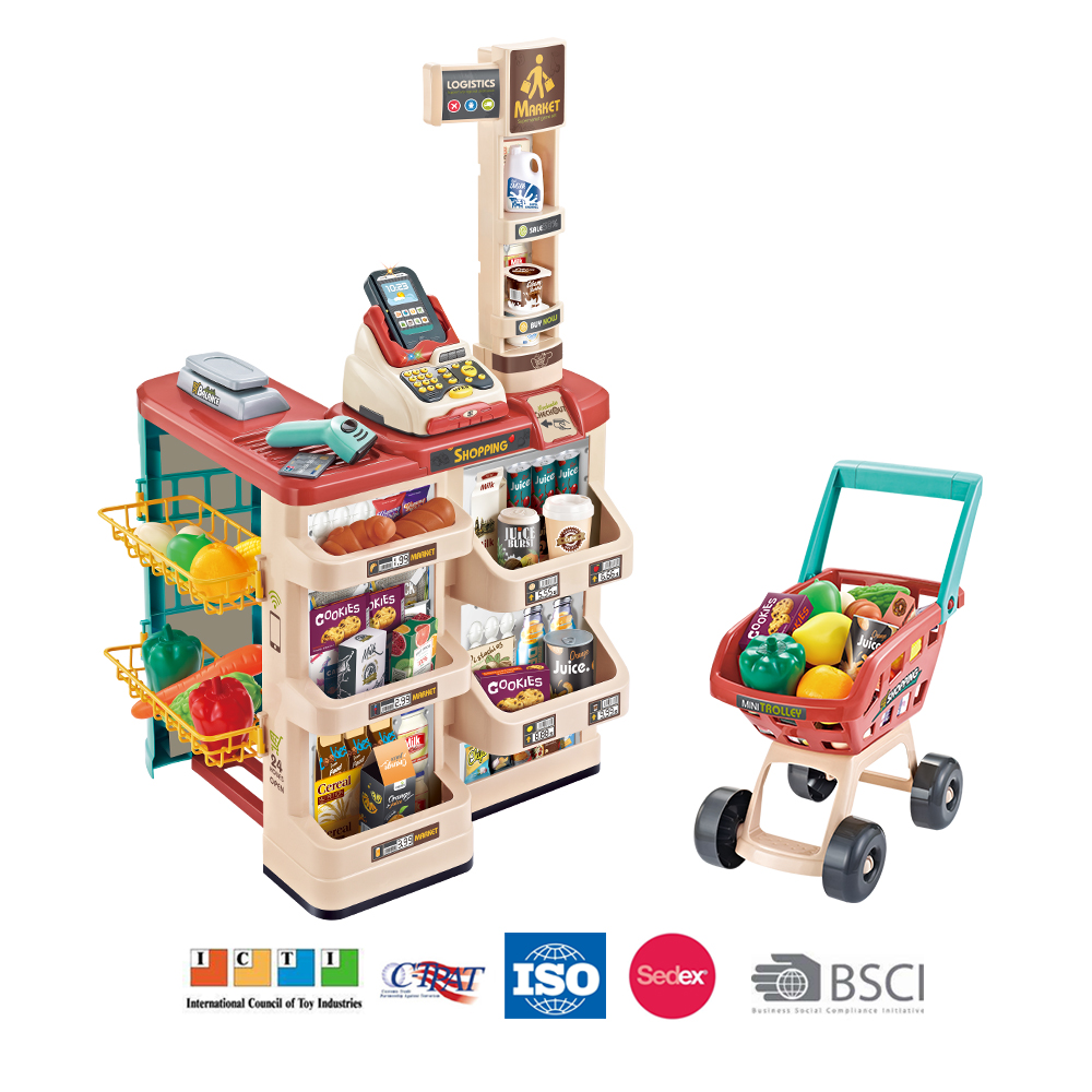 Pretend Play Supermarket Toy Classic Count Kids Kitchen Toy With Scanner And Cash Registers Play Food For Boys Girls