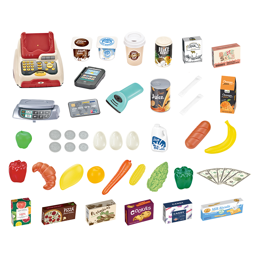 Pretend Play Supermarket Toy Classic Count Kids Kitchen Toy With Scanner And Cash Registers Play Food For Boys Girls