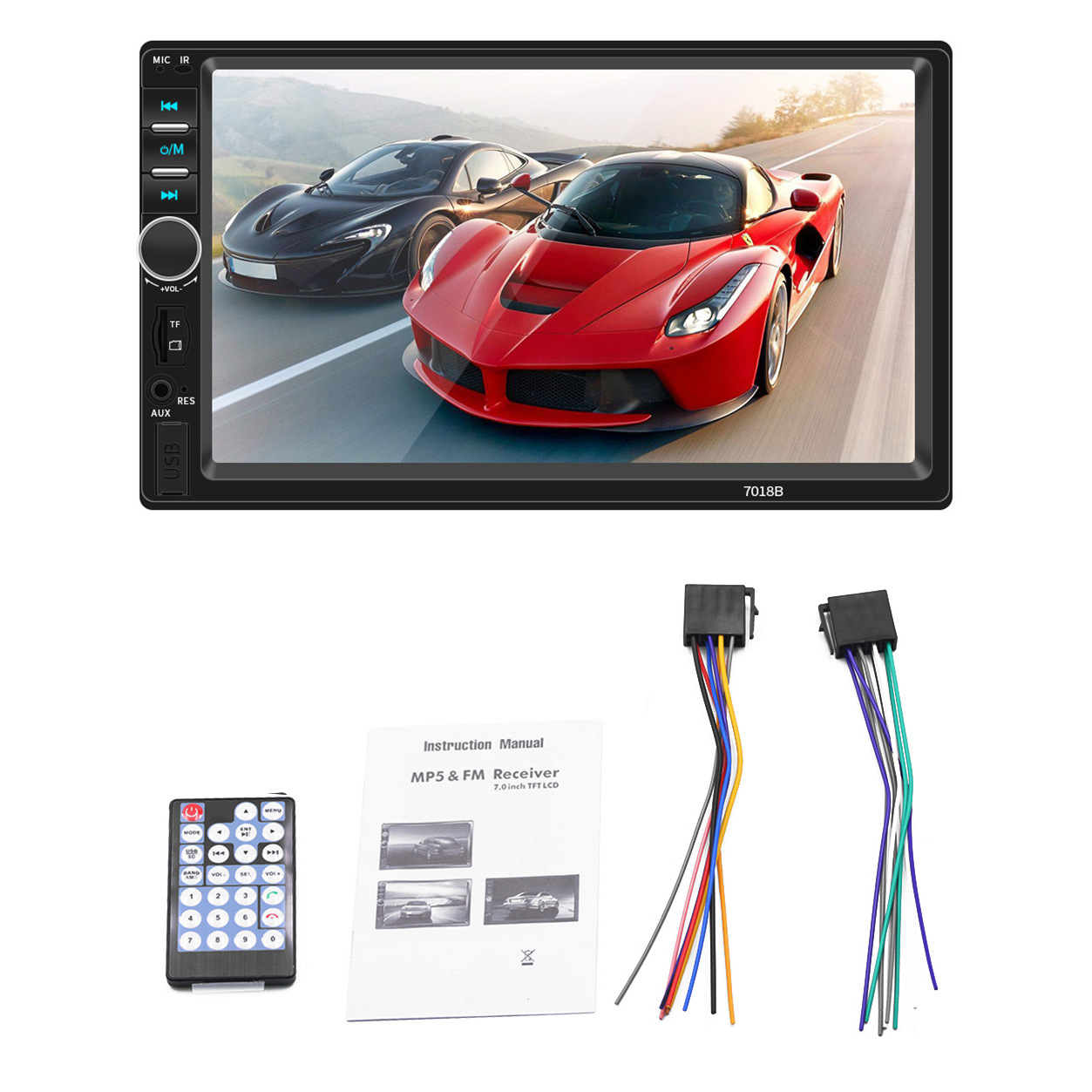7018b Car MP3MP4MP5 Bluetooth Cash Register Player Power Amplifier U Disk Reversing Rear View Touch Screen