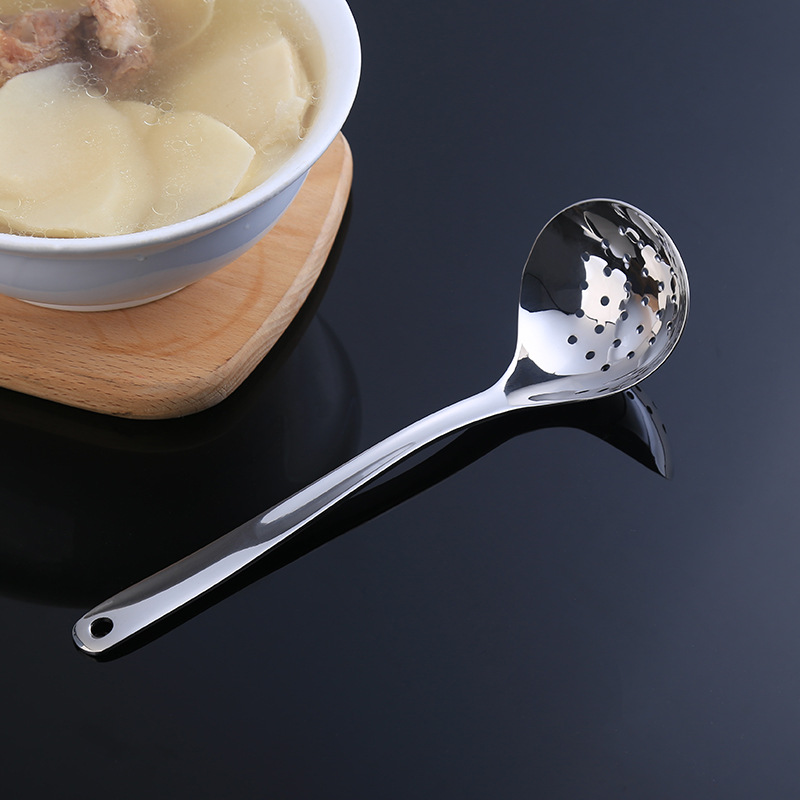 Factory Wholesale 304 Stainless Steel Household Soup Spoon Colander Suit Thickened Kitchen Cooking Tableware Hot Pot Soup Colander