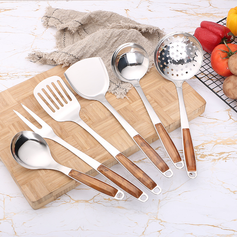 Stainless Steel Kitchenware Set Kitchen Home Cooking Spatula Colander Hanging Anti-Scald Handle Factory Wholesale