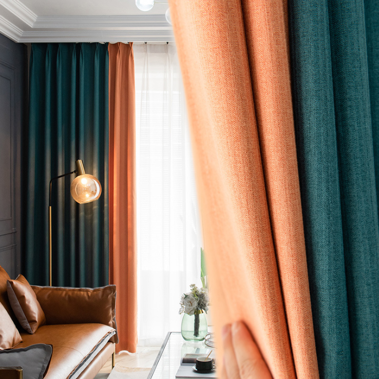 Nordic Solid Color Stitching Shading Curtain Fabric Living Room Bedroom Light Luxury Curtain Factory Direct Sales