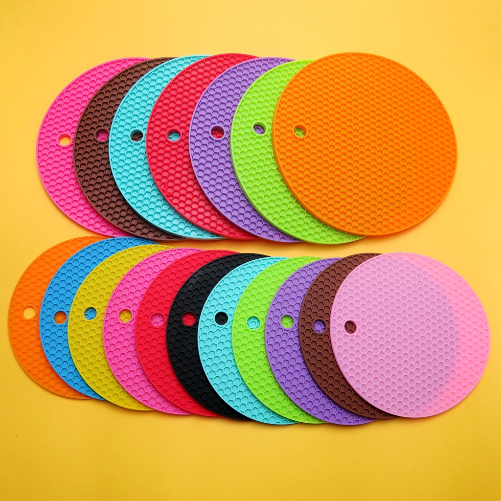 provides food grade round silicone honeycomb heat insulation pad round pot pad place mat coasters table mat ironing pad