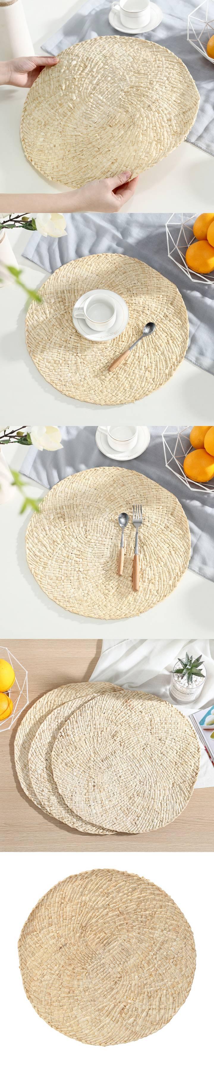 Japanese Natural Corn Leather Placemat Hand-Woven Thickening Heat Insulation Pad Hotel Restaurant round Western Food Saucers Coasters