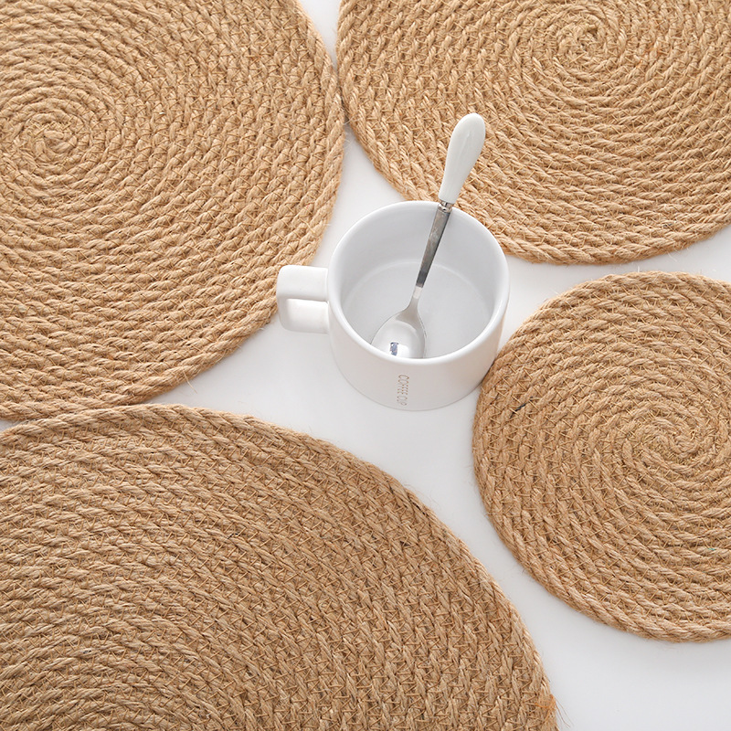 Whole Asia hemp grass woven round thickened household mat kitchen table antihot heat insulation pad cup pan INS antislip