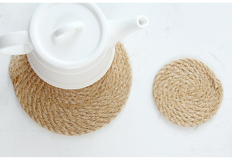 Whole Asia hemp grass woven round thickened household mat kitchen table antihot heat insulation pad cup pan INS antislip