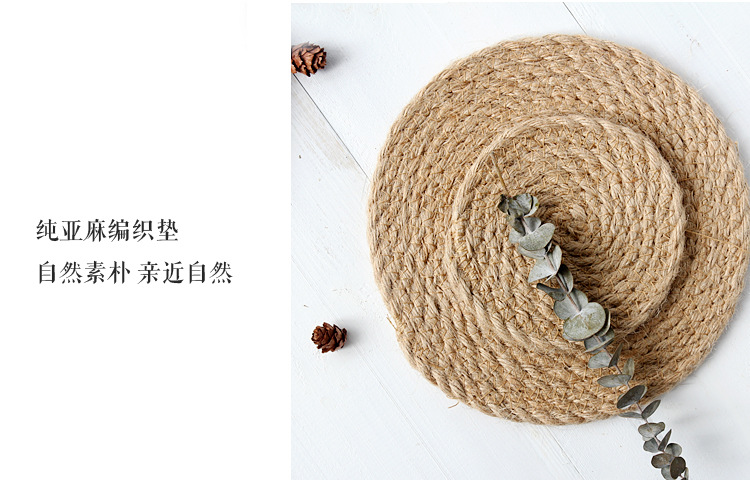 Whole Asia hemp grass woven round thickened household mat kitchen table antihot heat insulation pad cup pan INS antislip