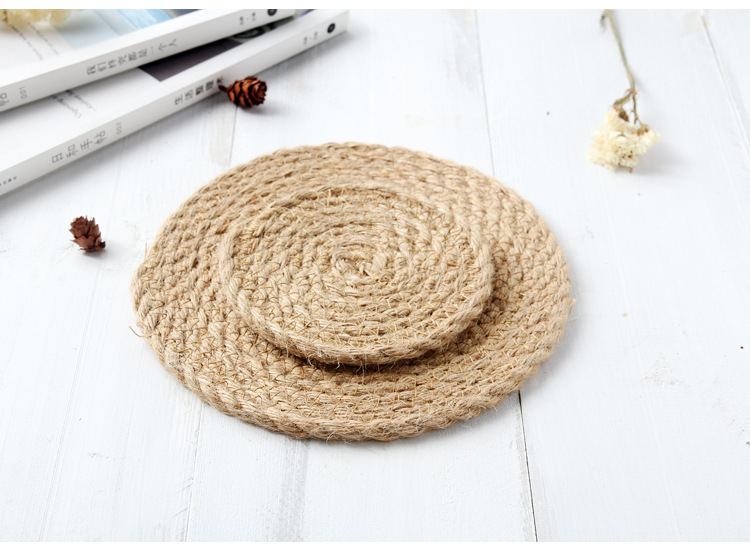 Whole Asia hemp grass woven round thickened household mat kitchen table antihot heat insulation pad cup pan INS antislip
